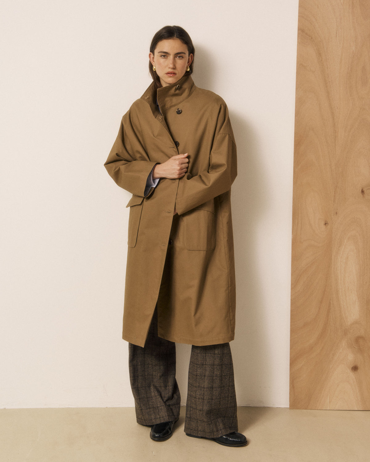 Manteau Femme en Gabardine de Coton Déperlante Kaki Vito