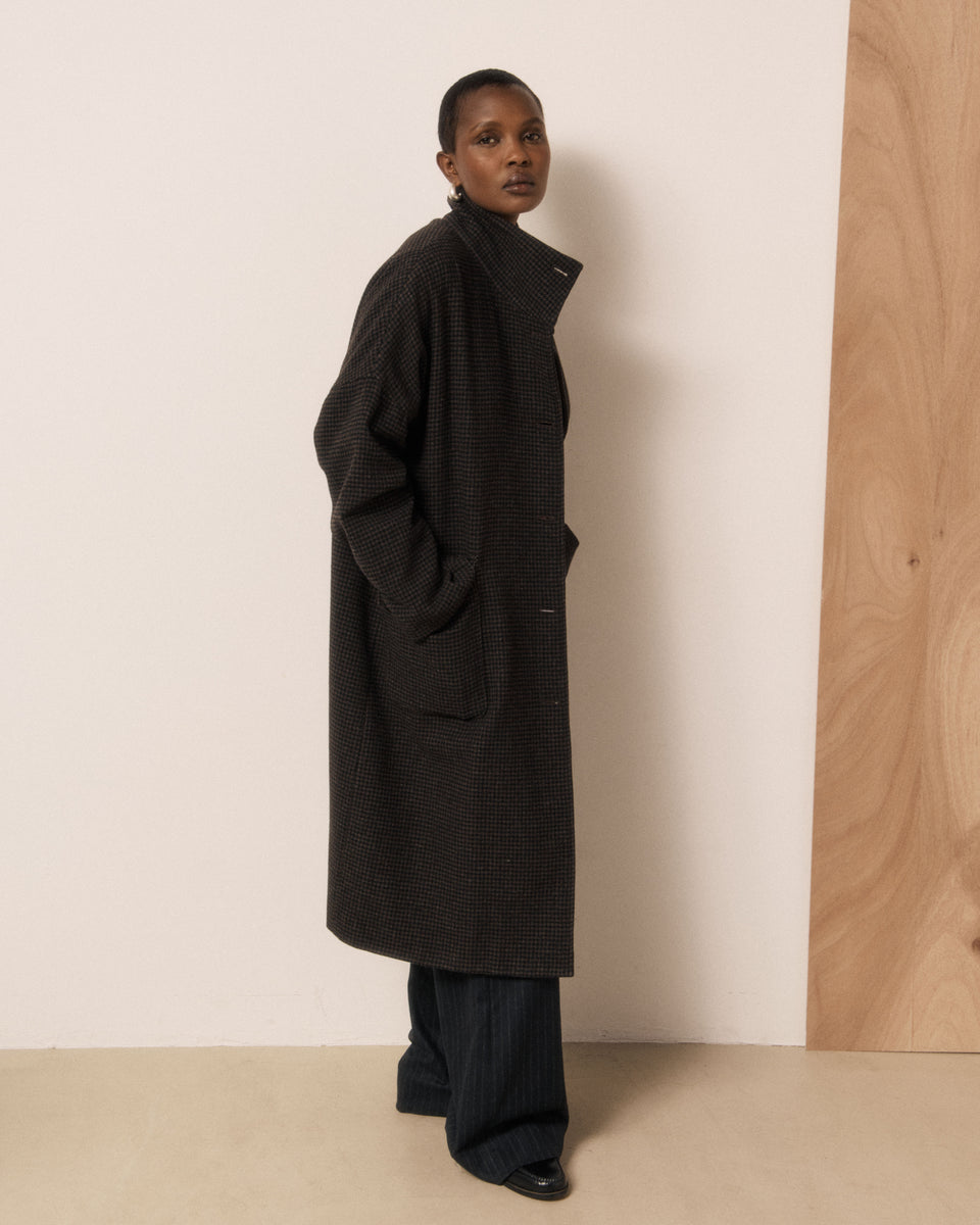 Manteau Femme en Tweed Imprimé Pied-de-poule Marron & Noir Vito - Image principale