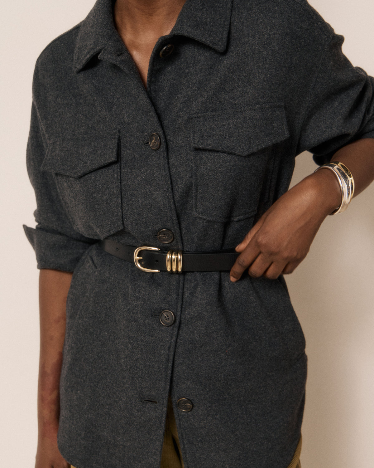 Veste Femme en Flanelle de Laine Gris Volti