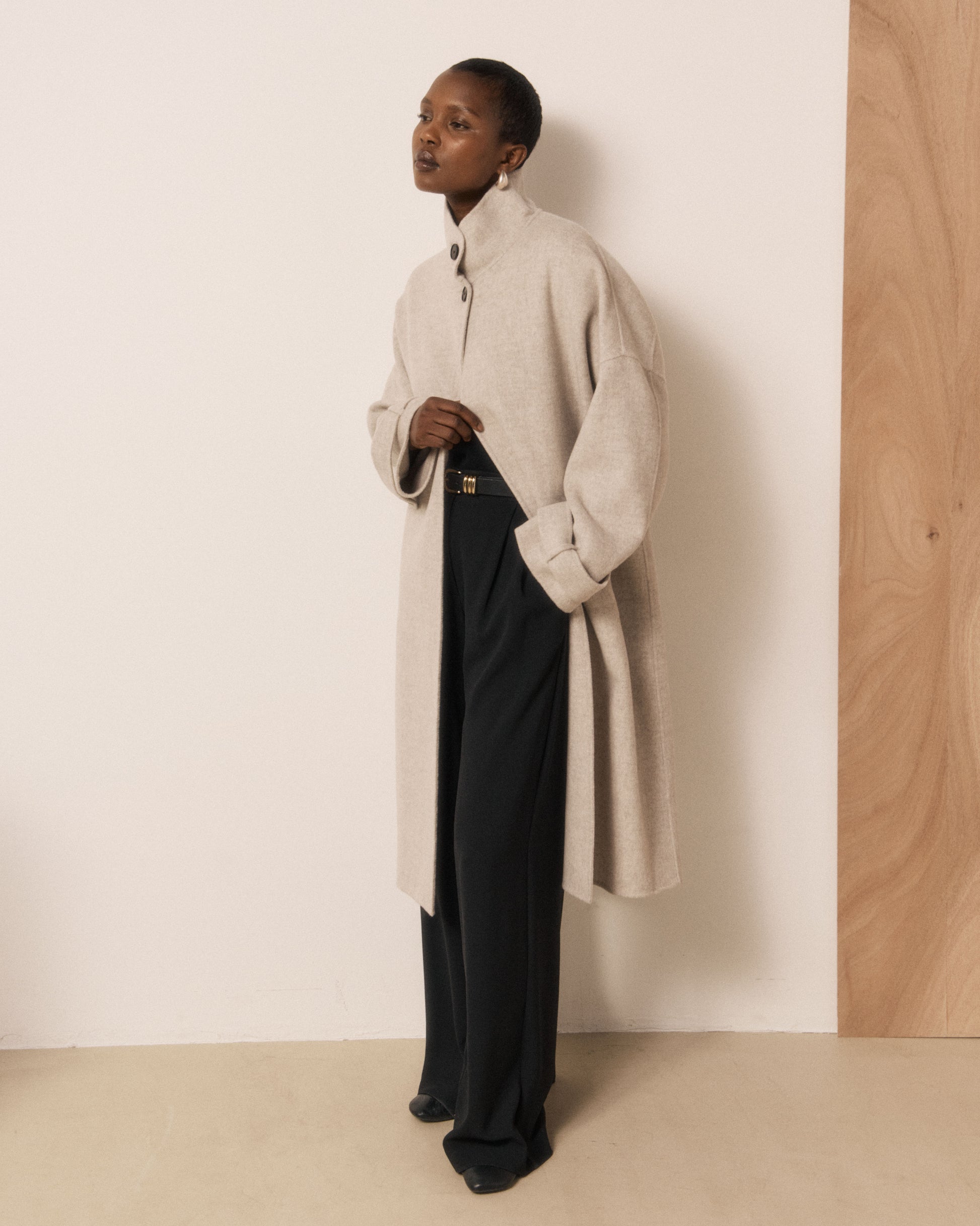 Manteau Femme en Laine Double Face Ecru Vallen