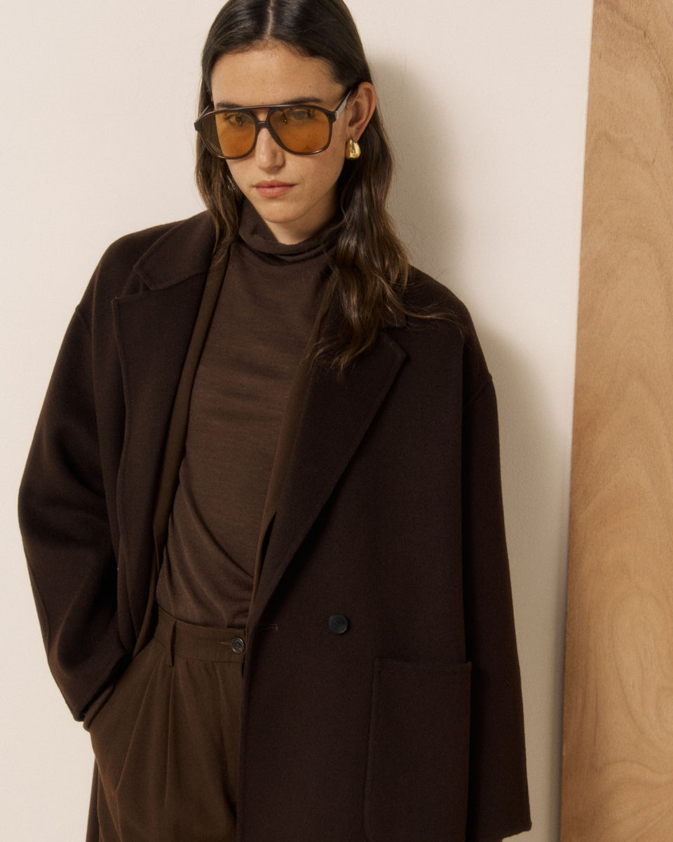 Manteau Femme en Laine Double Face Chocolat Vincenzo - Image 2