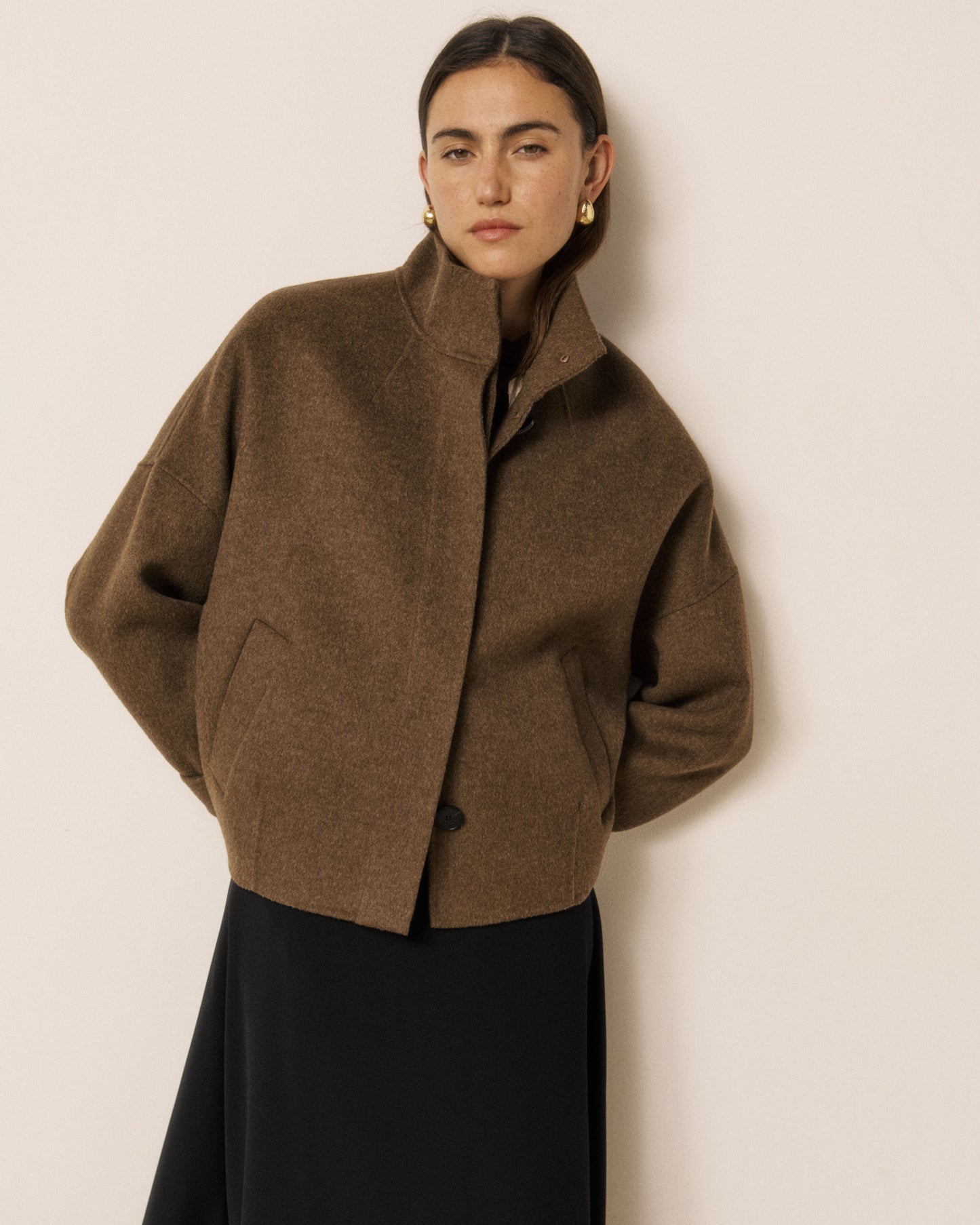 Blouson Femme en Laine Double Face Marron Volto