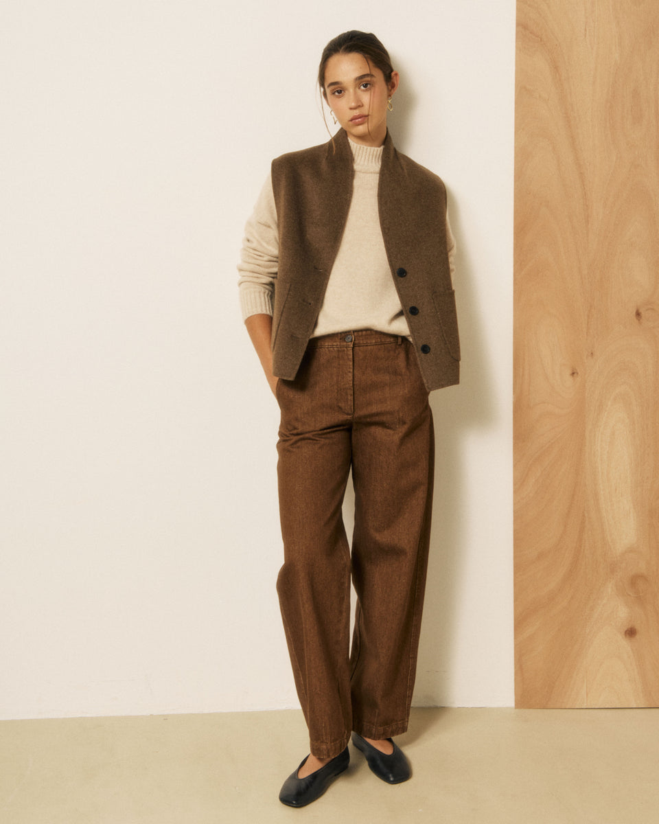 Gilet Femme en Laine Double Face Marron Vimo - Image 3