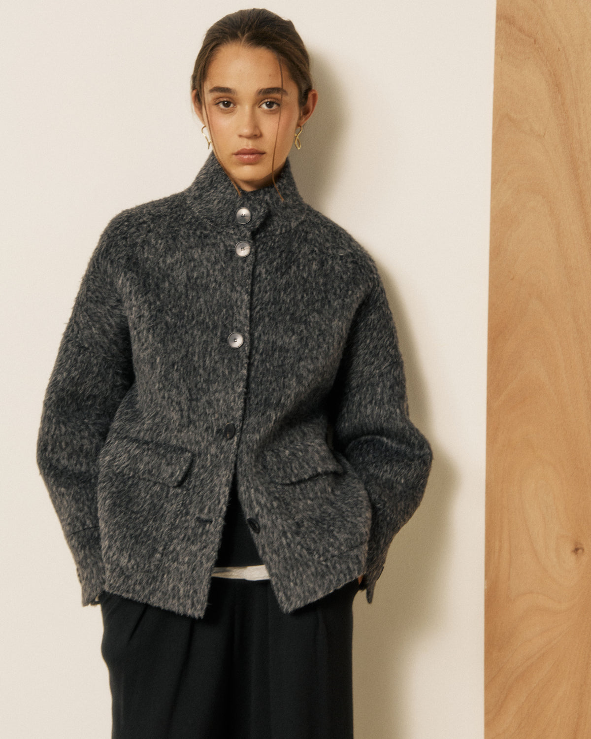 Veste Femme en Laine & Alpaga Double Face Gris Vivien