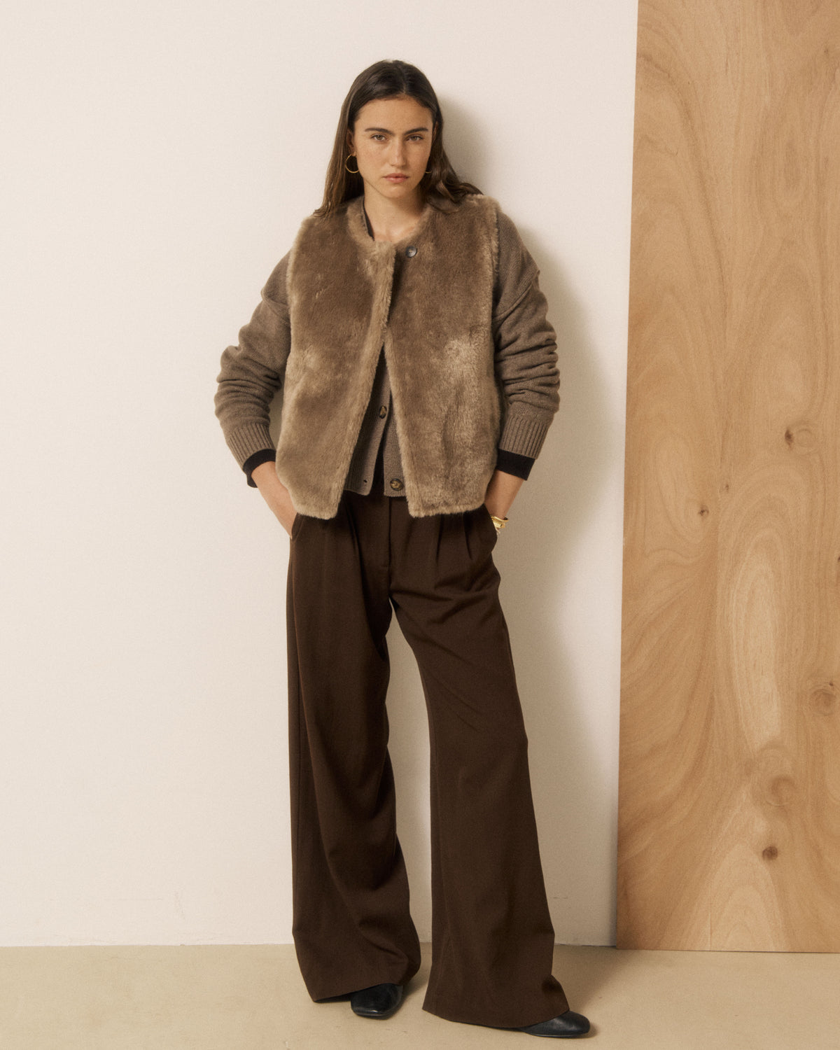 Gilet Femme en Fausse fourrure Taupe Velma