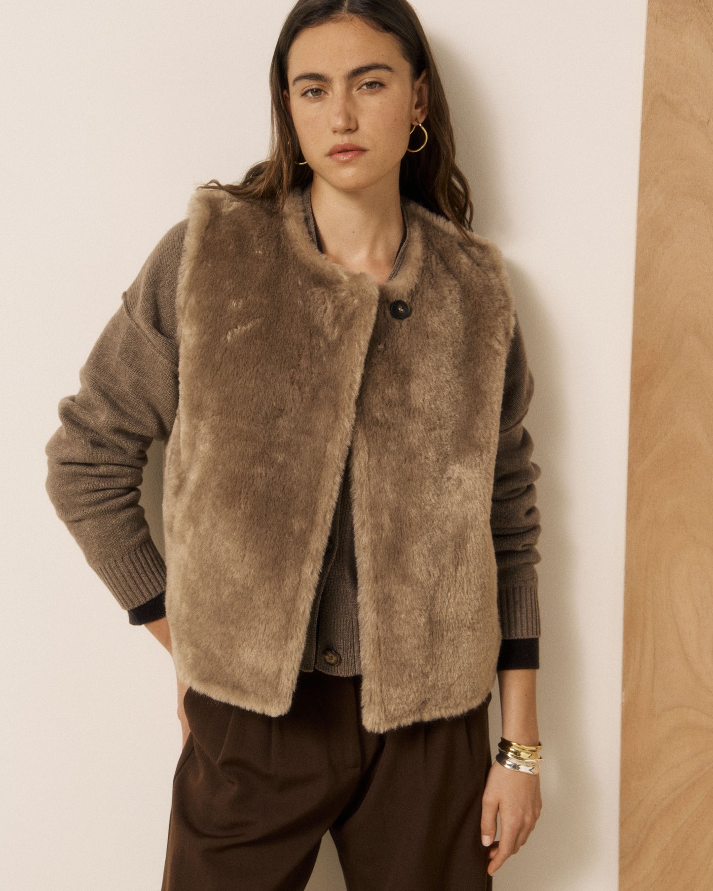 Gilet Femme en Fausse fourrure Taupe Velma