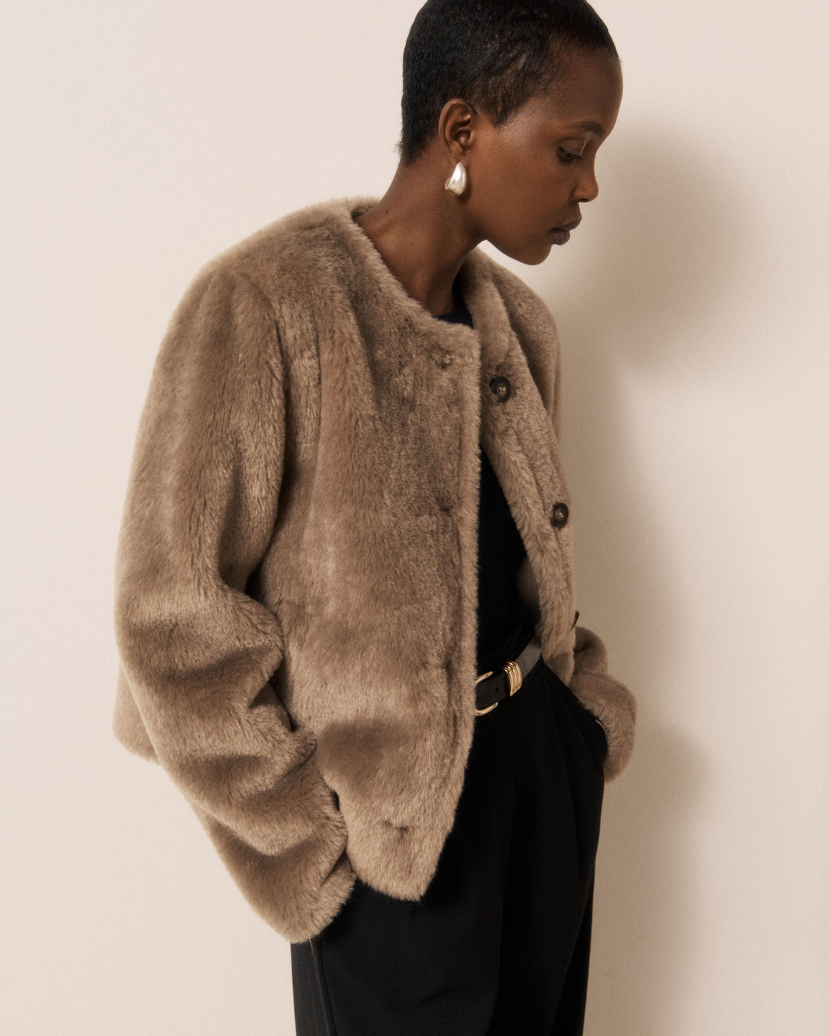 Veste Femme en Fausse fourrure Taupe Vigo