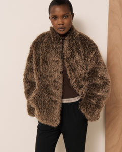 Veste Femme en Fausse fourrure à poils longs Marron Valda