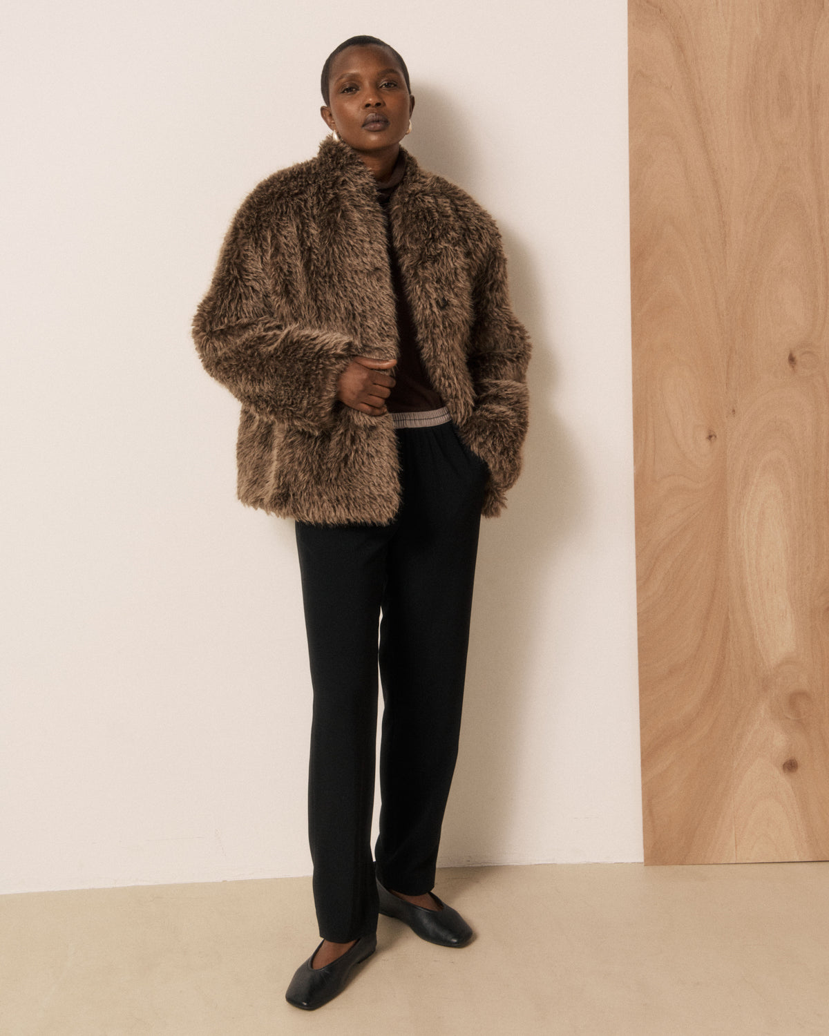 Veste Femme en Fausse fourrure à poils longs Marron Valda