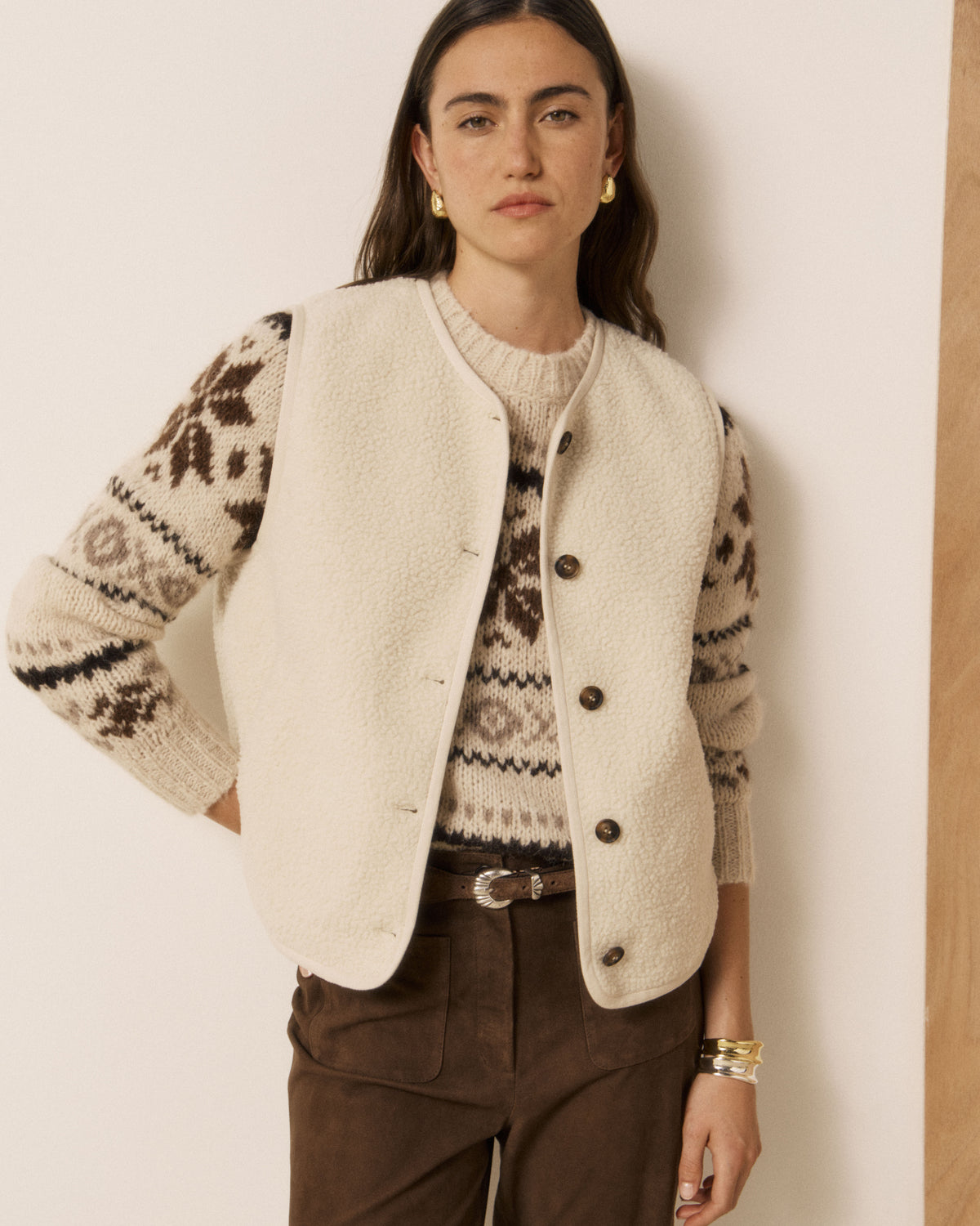 Gilet Femme en Sherpa Ecru Volt