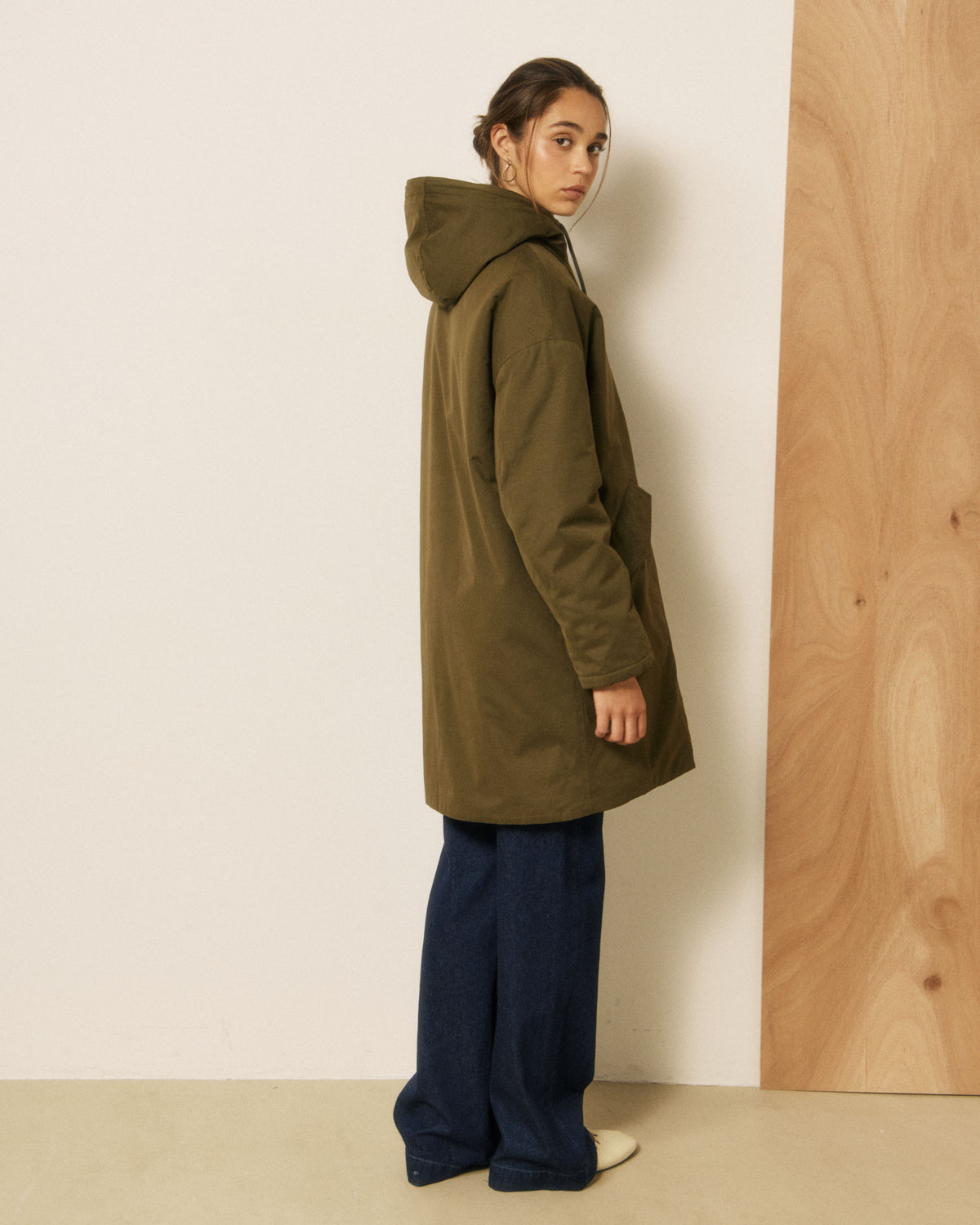 Manteau Femme en Gabardine de Coton Vert Militaire Vader