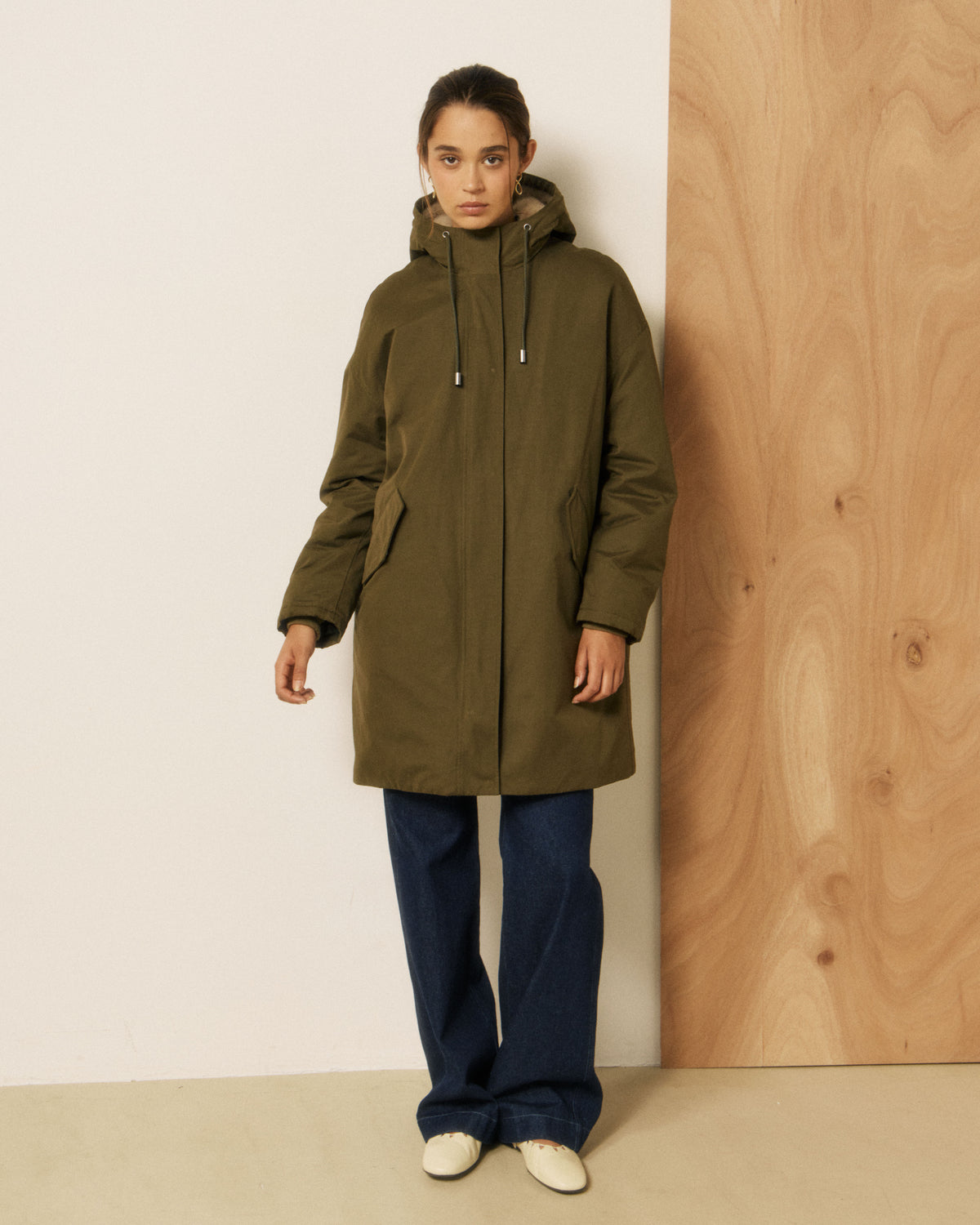 Manteau Femme en Gabardine de Coton Vert Militaire Vader