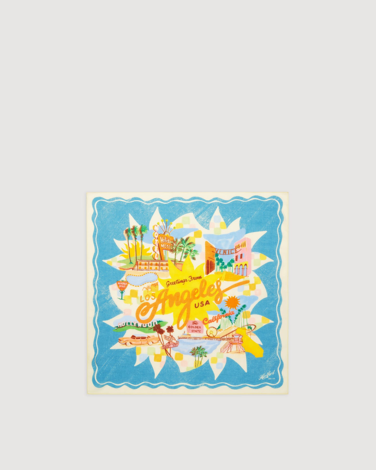 Heren sjaal van katoen, blauw met "Souvenir"-print
