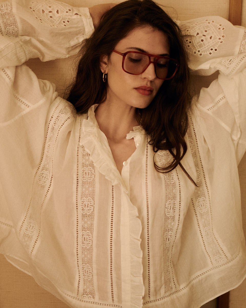 Blouse Femme en Voile de Coton & Broderies Ecru Coline - Image 3